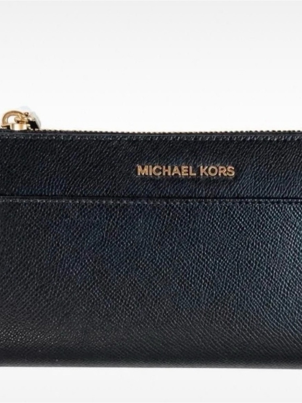 Michael Kors Black Leather Zip-Around Wallet with Gold Logo